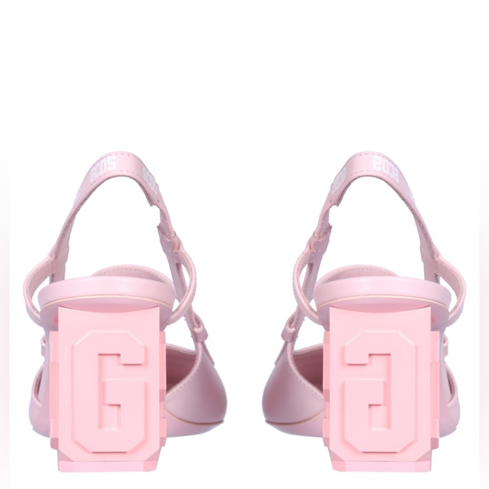 NEW GCDS Leather Lilit Slingback Pink Logo Pumps Block Heels Coquette Feminine - Picture 10 of 15